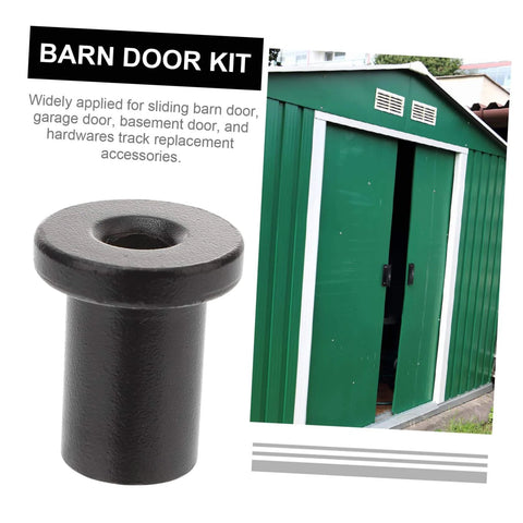 Five Pack Flat Track Spacers For Sliding Barn Door Hardware shown with barn door and installation graphic, durable high connectors for wall and track installations.