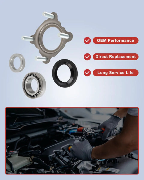 Rear Axle Bearing And Seal Kit For 2007 2017 Wrangler JK JKU Replacement Direct Fit With OEM Specs shown with tools and components