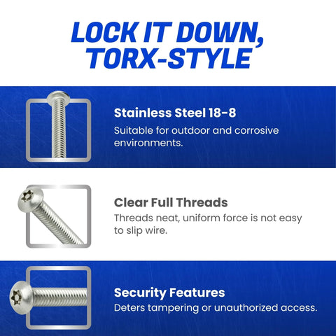 Fastenere Torx security machine screws, 1/4-20 x 1, stainless steel, 10-pack, tamper-resistant button head screws