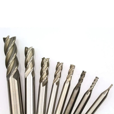 HSS End Mill Set One Sixteenth To One Half Inch Four Flute Straight Shank Square Nose Cutter Eight Piece Pro Grade