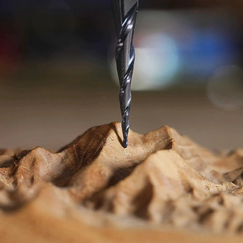 CNC carving with Assorted 4 Piece Ball Nose End Mill Set With Radii 0.25 0.5 0.75 And 1.0 Millimeters Tapered Cone Cutters One Eighth Inch Shank TiAIN Coated Carbide Bits For CNC Engraving And Carving SpeTool