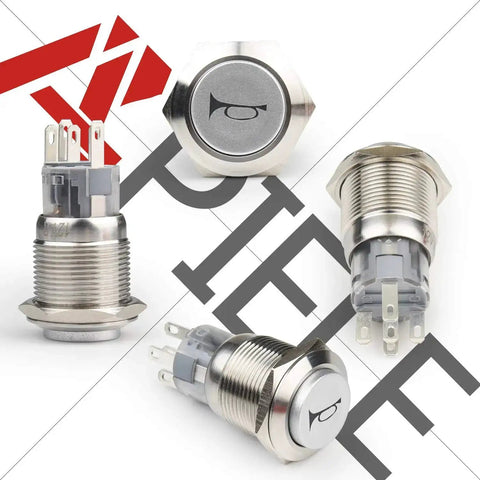 12V Momentary Horn Push Button Switch With 19mm Mounting Hole Three Quarters Inch SPDT 1NO 1NC Pre Wiring Socket