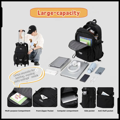 Rolling Backpack for Boys With Wheels Classic Trolley School Bag for Kids showing large capacity and compartments