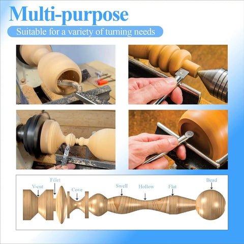 Multi-purpose woodturning using 60 x 12 x 1.5 mm tungsten carbide scraper inserts for planer and helical cutter heads.
