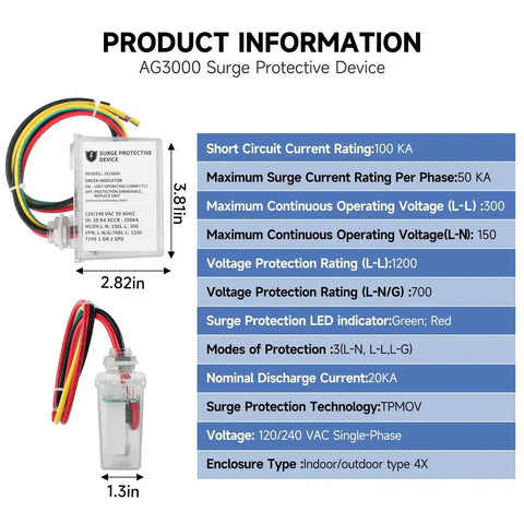 Beefed Up 120 240 VAC HVAC Surge Protector With TPMOV Tech In Watertight Enclosure Delivers Total Surge Defense Product Diagram
