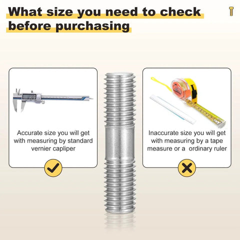 Illustration showing Double End Threaded Studs M8 x 40mm 3Pcs 304 Stainless Steel For Maintenance with measuring tools