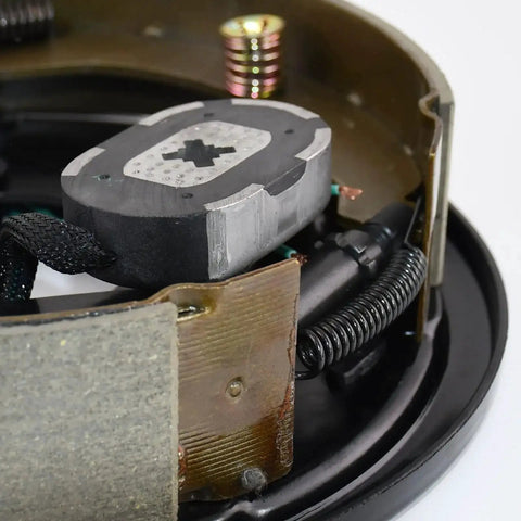 Left-side 10in x 2.25in electric trailer brake assembly with magnet and wiring for 3500 lb axle