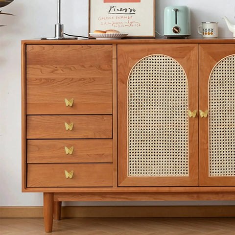 Wooden sideboard with six piece zinc alloy drawer knobs antique butterfly pull handles with screws for drawers and cupboards gold finish