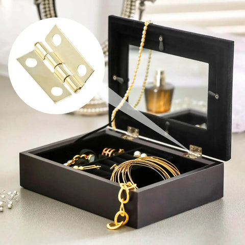 Jewelry box with gold 50 Piece Mini Hinges Set For Craft Cabinets And Jewelry Boxes With 200 Screws Gold Finish Flat Butt Hinges