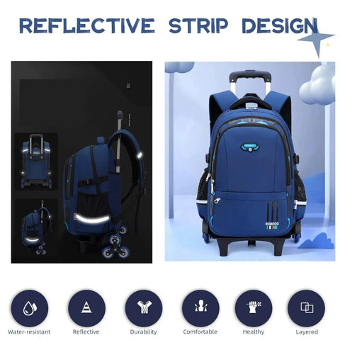 Durable Waterproof Rolling Backpack For Boys Ideal For Elementary And Middle School Students With Wheel Trolley And Removable Compartments