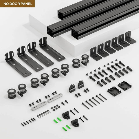 10 Ft Box Rail Sliding Barn Door Hardware Kit Aluminum Alloy Wall Mount For Double Doors Heavy Duty Smooth Quiet Rollers layout