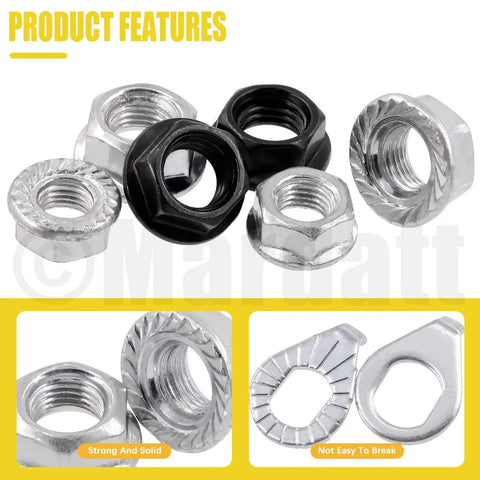 60Pcs Bicycle Axle Nut And Washer Kit With M8 M10 Hex Flange Nuts And Washers, including silver and black components