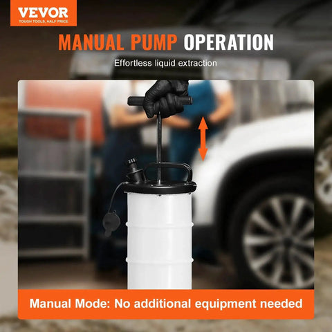 6.5L Manual Oil Change Fluid Extractor Pump With Dipstick And Suction Hose in use, showcasing manual pump operation.