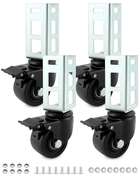 3 Inch PU Caster Wheels For 2x2 Boltless Shelving Racks Four Pack Heavy Duty Mobility Set With 1500 Lb Total Load Easy Slide