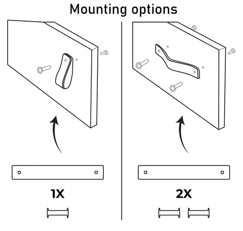 Diagram showing mounting options for Leather Furniture Handles Set Two Pieces Cognac Leather Drawer Pulls For Cabinets Dressers.