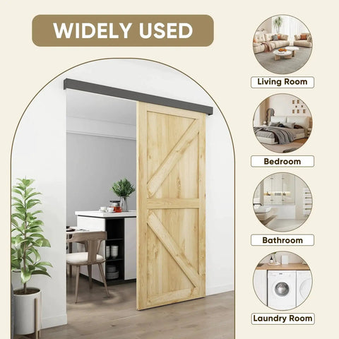 Six Foot Barn Door Hardware Kit Black Aluminum Box Rail Sliding Track For Interior Single Wooden Door Low Clearance Design