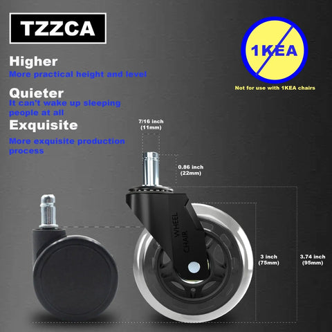 Office Chair Wheels Replacement Rubber Casters For Hardwood Floors And Carpet, Set Of 5 Heavy Duty Roller Blade Casters For Chairs.
