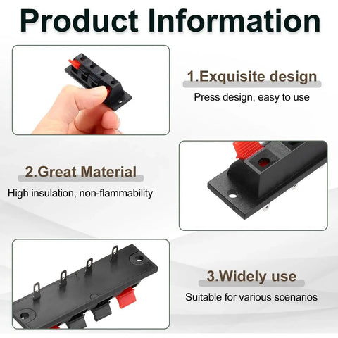4 Way Spring Terminal Clip Push Release Connector Plate Jack Socket For Speaker Terminal Strip Jointing Clamp Test Clip WP4-7 2Pcs Red And Black