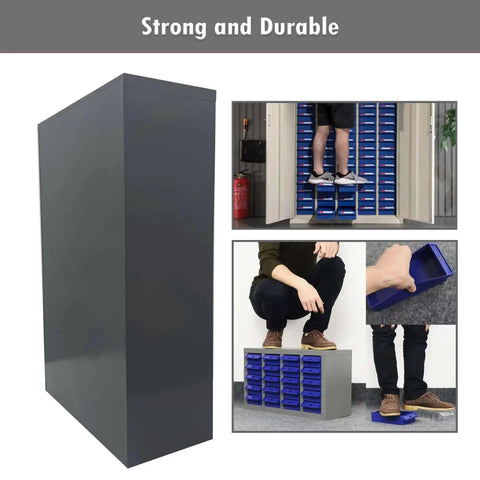 Heavy Duty Steel Parts Organizer With 75 Drawers And Customizable Dividers for secure storage; anti-drop ABS and PS drawers featured.