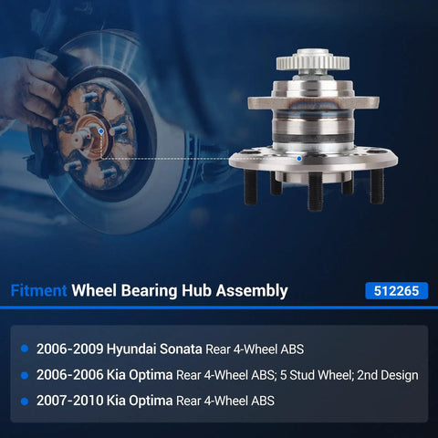 Rear Wheel Hub And Bearing Assembly Fits Hyundai Sonata 2006 2007 2008 2009 And Kia Optima 2006 2007 2008 2009 2010 with ABS