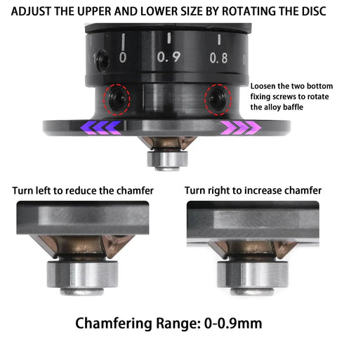 Adjustable disc of Handheld Pneumatic Chamfering Tool with 45 Degree Arc Corner One Quarter Inch Air Inlet for Metal and Wood Beveling.