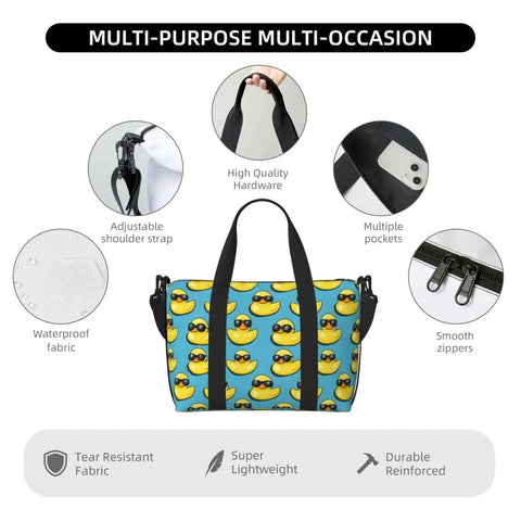 Lightweight Laptop Tote Bag With Cool Duck Sunglasses Print, Weekend Duffle For Travel And Work, durable polyester view