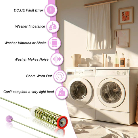 Pair of suspension rods for Samsung top-load washing machines; metal coil springs with red ends in a laundry room.