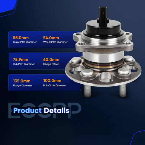 Rear Left And Right Wheel Hub Bearing Assembly With ABS For Lexus CT200h 2011 2017 Toyota Prius 2016 2020 Prius Prime 2017 2021 5 Lug OE 512547 Direct Fit product details with dimensions