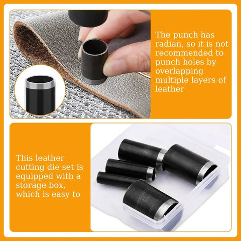 5 Size Leather Hole Punch Set With Hollow Punch Cutter Tools And Storage Case for crafting belts and wallets in use