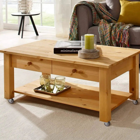 Wooden coffee table with 1 Inch Plate Caster Wheels Low Profile Swivel Casters Set Of 4 Heavy Duty 99 Lb Capacity With Brakes