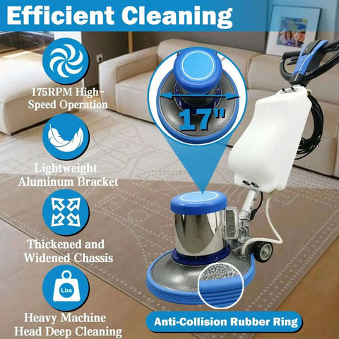 Pro Grade Heavy Duty 17 Inch Floor Polisher And Buffer Machine With 3 Gallon Tank 3 Brush Heads 175 RPM in living room