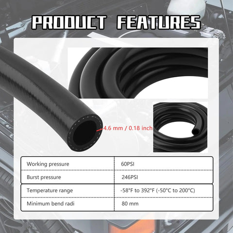 Automotive silicone heater hose, 9.84 ft long, ID 16mm, OD 24mm, 60 PSI working pressure, black cuttable coolant hose.