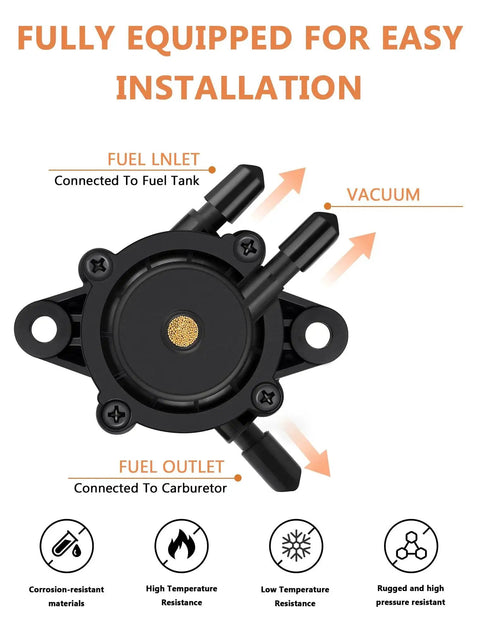 Diagram showing Plug And Play Vacuum Fuel Pump With Filter And Oil Hose for Kohler Briggs and Stratton Mikuni Engines installation
