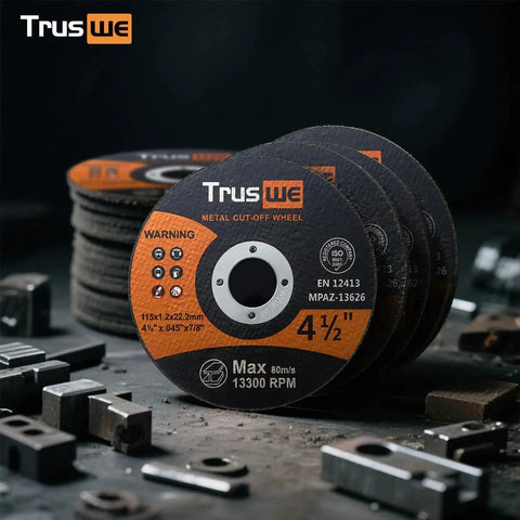 Ultra Thin Cut Off Wheels 52 Pack For 4-1/2 Inch Angle Grinders.045 Inch Thick Cutting Discs For Metal And Stainless Steel 7/8 Inch Arbor Burr Free Fast Cutting displayed with tools
