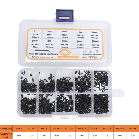 Pro Grade Heavy Duty Self Tapping Screws Set In Carbon Steel With Cross Pan Head And Deep Threads 1000 Pieces Assortment Kit