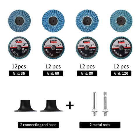 2 Inch Flap Discs Set For Die Grinder 50 Pack With One Quarter Inch Quick Change Holder Includes 36 60 80 120 Grit Roll Lock Sanding Discs