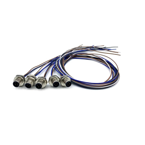 Five Pack M12 4 Pin A Code Male Connector Cable For IP67 Back Mount Unshielded Straight Aviation Socket Sensor Receptacle 250V 4A 0.5 Meter