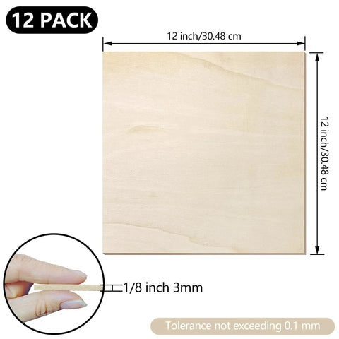 12 Pack Basswood Sheets 3mm Thick 12x12 Inch For Laser Cutting Craft Projects And DIY Architectural Models Smooth Flat Wood Slabs shown with dimensions