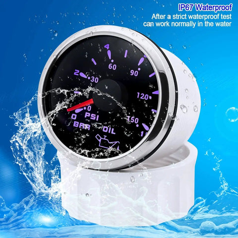 Oil Pressure Gauge 52mm 2-1/16 Inch Electric Dial For Auto Cars Trucks Marine Boats 0-150 PSI 0-10 Bar With 7 Color LED Backlight