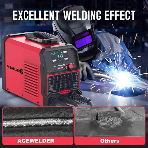 3 In 1 Flux Core Mig Welder 140A Portable 110V Inverter with LED display and welding helmet in use