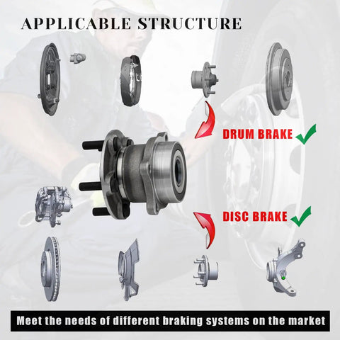 Beefed Up Rear Wheel Hub Bearing Assembly Pair For Toyota 86 Scion FRS Subaru Impreza shown with disc and drum brake compatibility