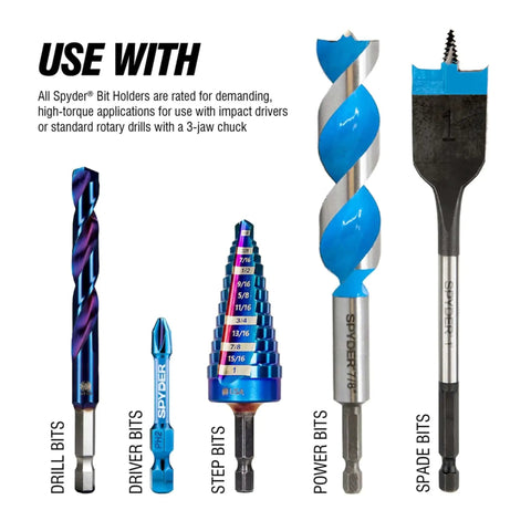 Set of drill, driver, step, power, and spade bits for 12 Inch Dual Hex Eight And Hex Ten Locking Hole Saw Extension Chuck For Power Drills