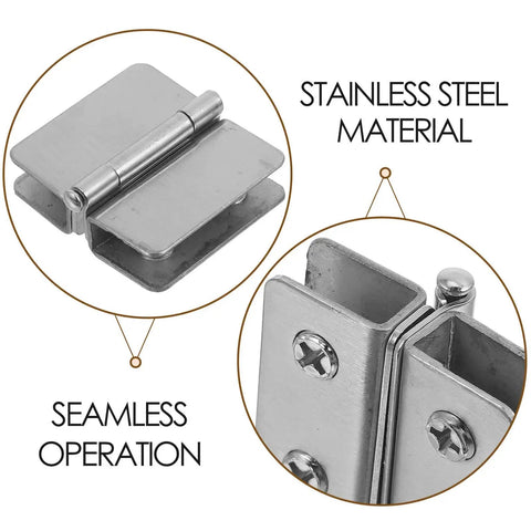 Heavy Duty Double Sided Glass Door Hinges for Cabinets and Display Cases Adjustable Stainless Steel 2 Pack No Drilling Required