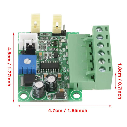 0 To 5V And 0 To 10V Analog Input To PWM Converter With Dual Outputs, 2KHz To 20KHz Range, PNP And NPN 5V And 24V Compatible, circuit board close-up