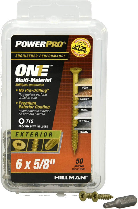 All Purpose Multi Material Flat Head Screws Epoxy Coated Bronze Steel For Wood Metal Concrete Drywall And Plastic No Pre Drilling Required #6 x 5/8 Inch 50 Pack Fasten Like A Pro Across Surfaces product packaging