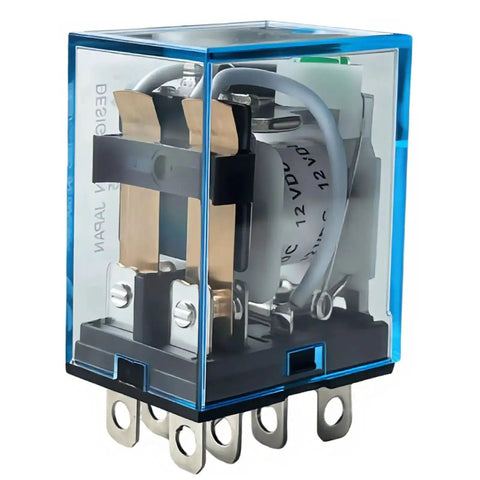 SEO Image of 12V DC DPDT Power Relay With LED Indicator Beefy 10A At 250VAC Or 30VDC 8 Pin Plug In Base Form C Contacts Ice Cube Housing