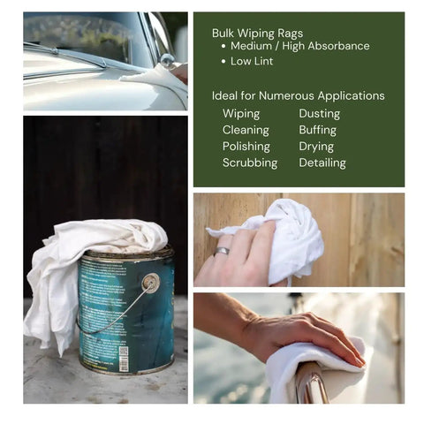 White Cotton Wiping Rags Set Made From Premium T Shirt Material Lint Free Cleaning Cloths For Automotive Detailing Industrial Shop Kitchen Cleaning And General Maintenance 25 Lbs shown in use.