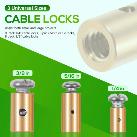 Cable Stop Assortment Kit, 24 Pack Universal Fit For Anchoring Cables In One Quarter Inch, Five Sixteenth Inch, And Three Eighth Inch Sizes