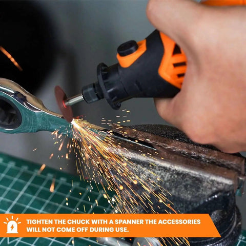 Powerful 180W Corded Rotary Tool Kit With 6 Speed Settings And 61 Accessories 8000 To 35000 RPM For Sanding Polishing Cutting Engraving Carving And DIY Projects Orange by Hardell in use cutting metal with sparks