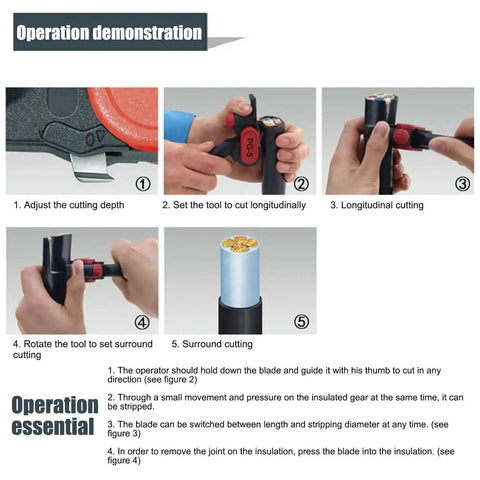 Manual Cable Stripper And Longitudinal Slitter With Adjustable Cutting Depth Up To 5mm And Replaceable Blades operation guide